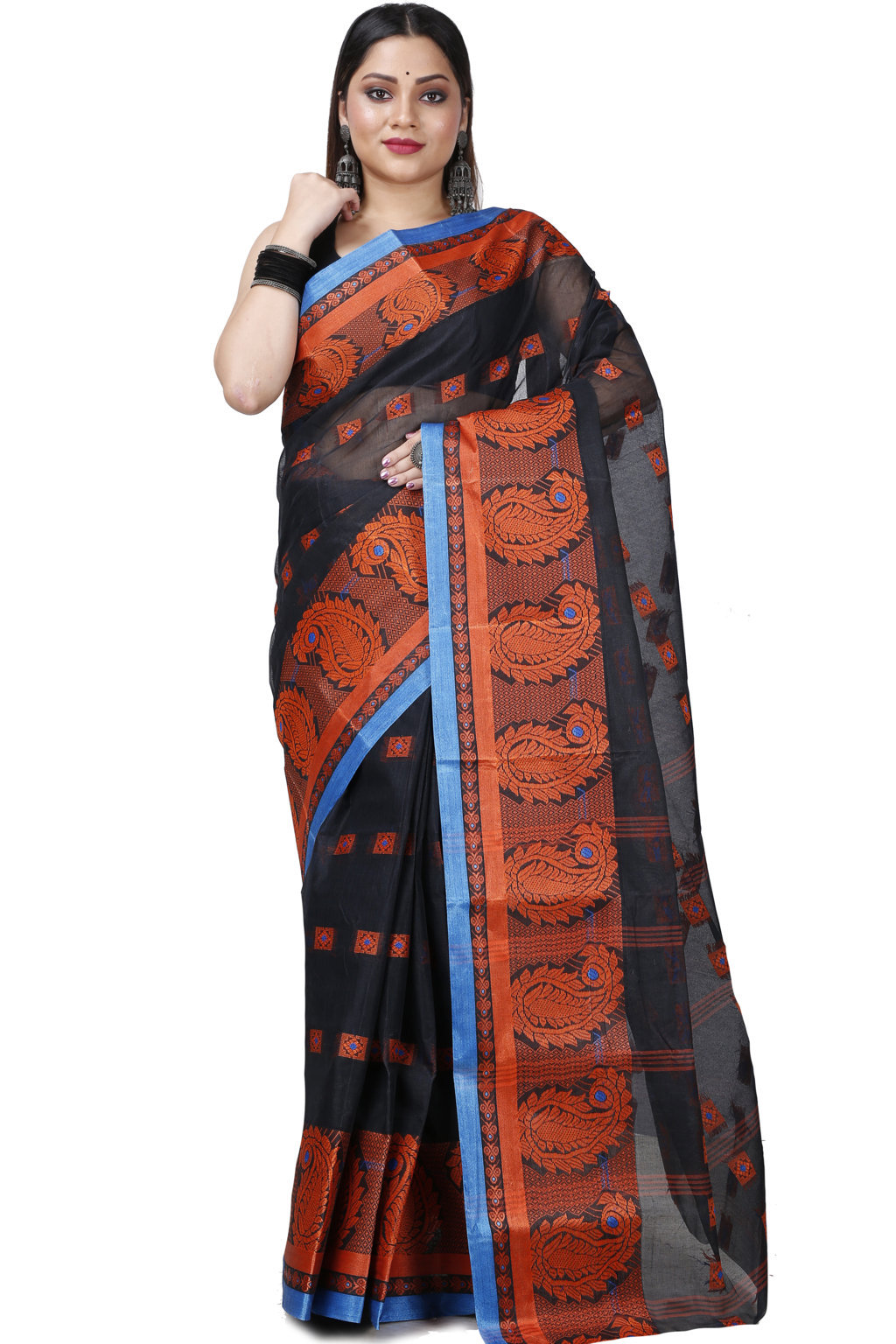 Black Pure Cotton Aloka Tant Saree (910)